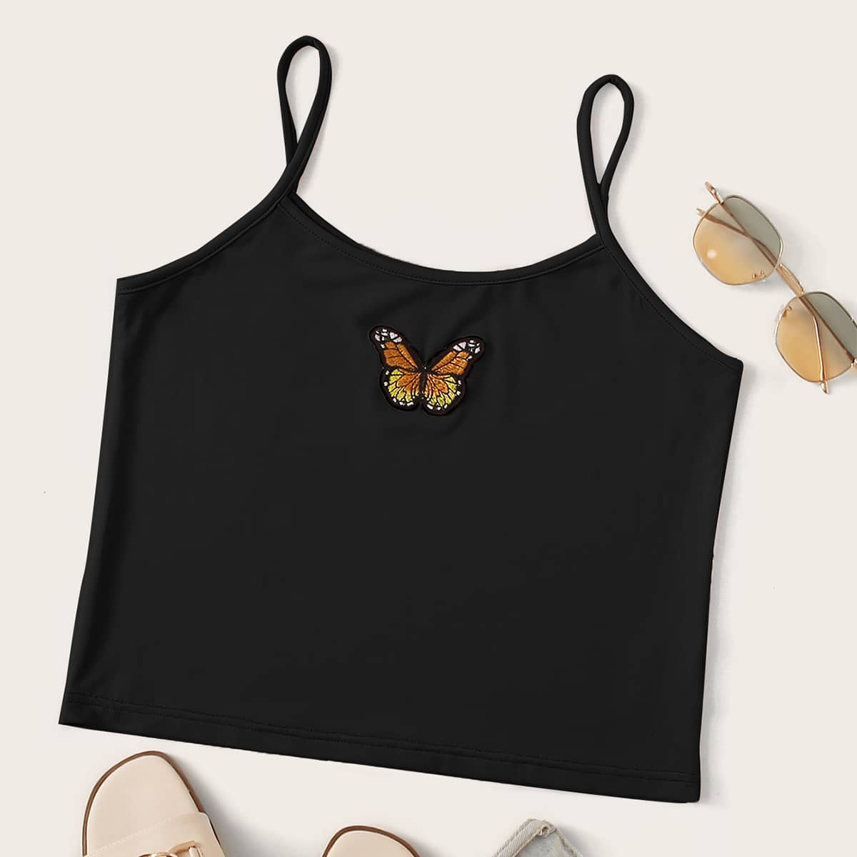

Butterfly Embroidery Black Cami