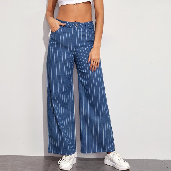 

Striped High-Rise Baggy Jeans, Blue