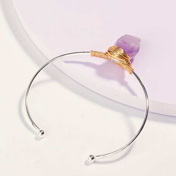 

1pc Stone Decor Cuff Bracelet, Silver