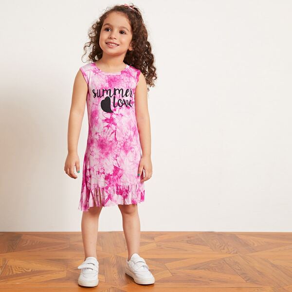 

Toddler Girls Tie Dye Letter Graphic Tank Dress, Pink