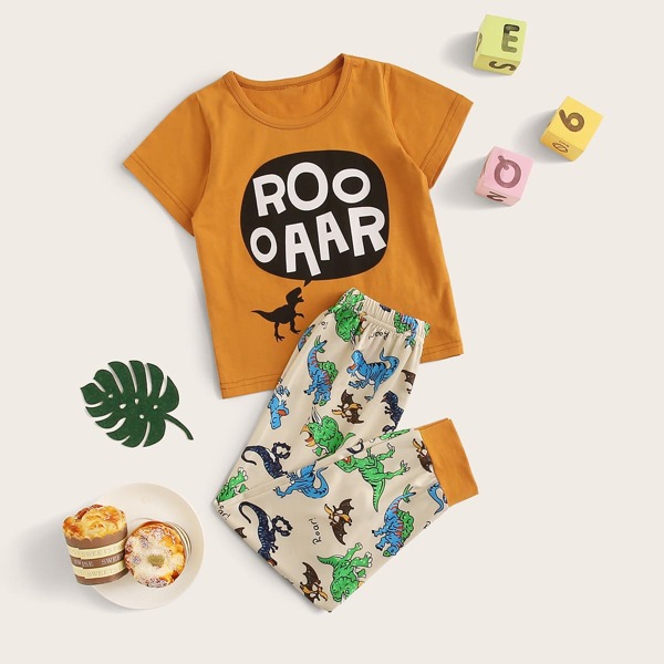 

Toddler Boys Dinosaur & Letter Graphic PJ Set, Multicolor