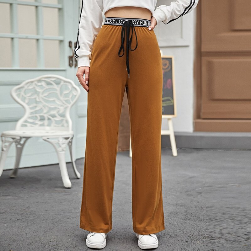 

Knotted Lettering Waistband Jersey Pants, Camel