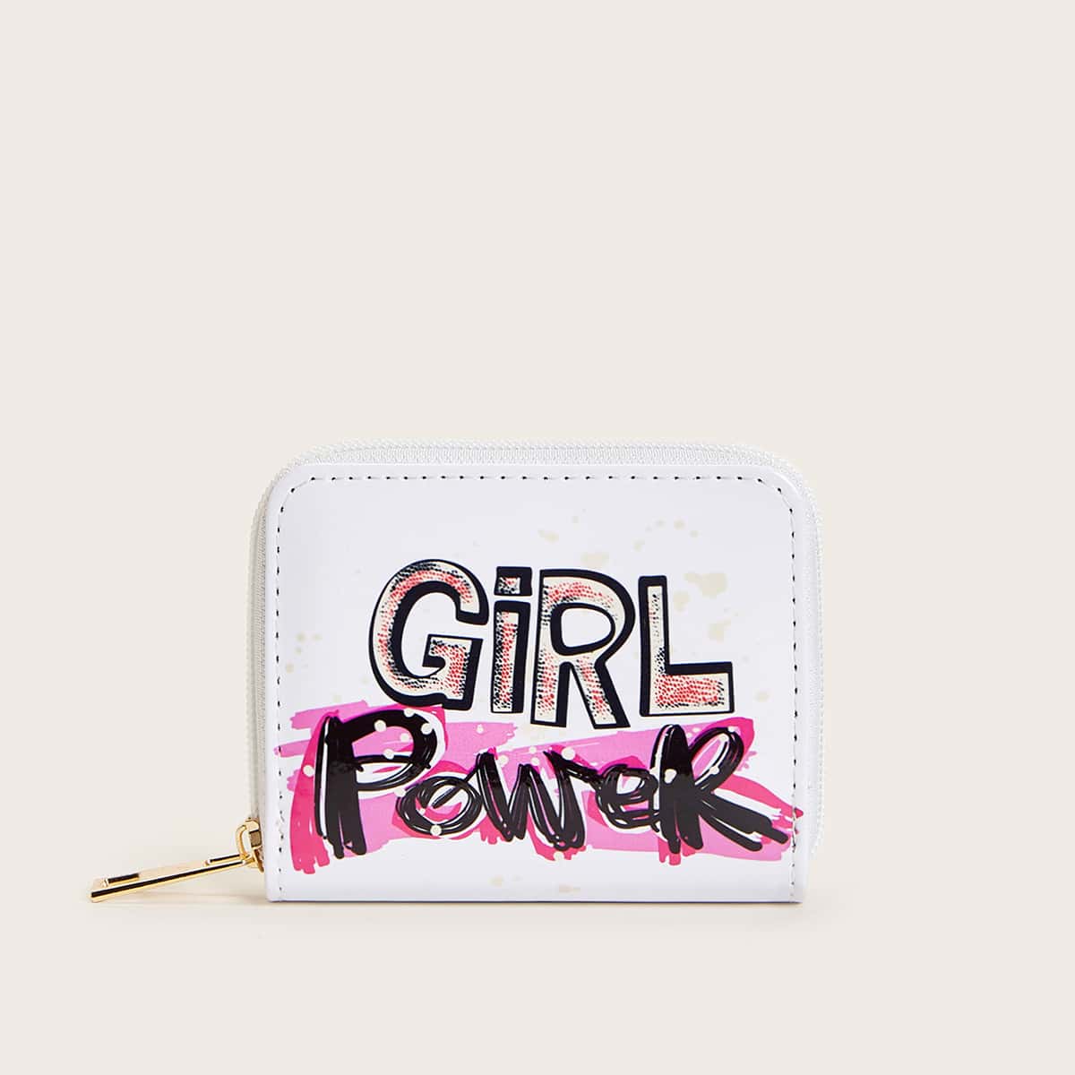 

Letter Graphic Zipper Around Wallet, Multicolor