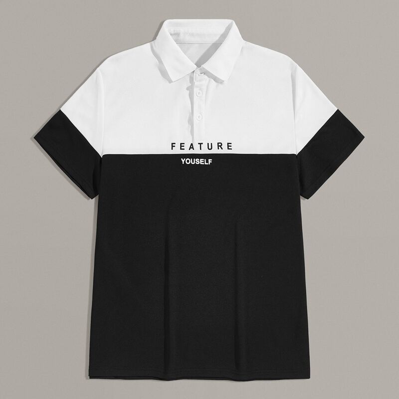 

Guys Two Tone Letter Graphic Polo Shirt, Black and white