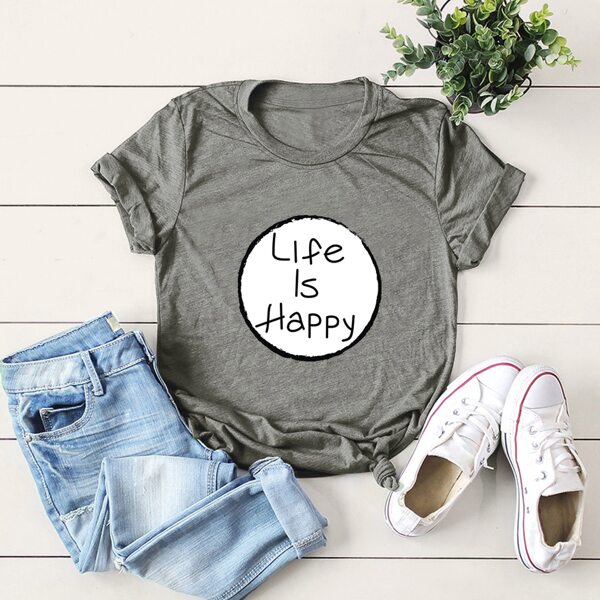 

Plus Slogan Graphic Tee, Grey