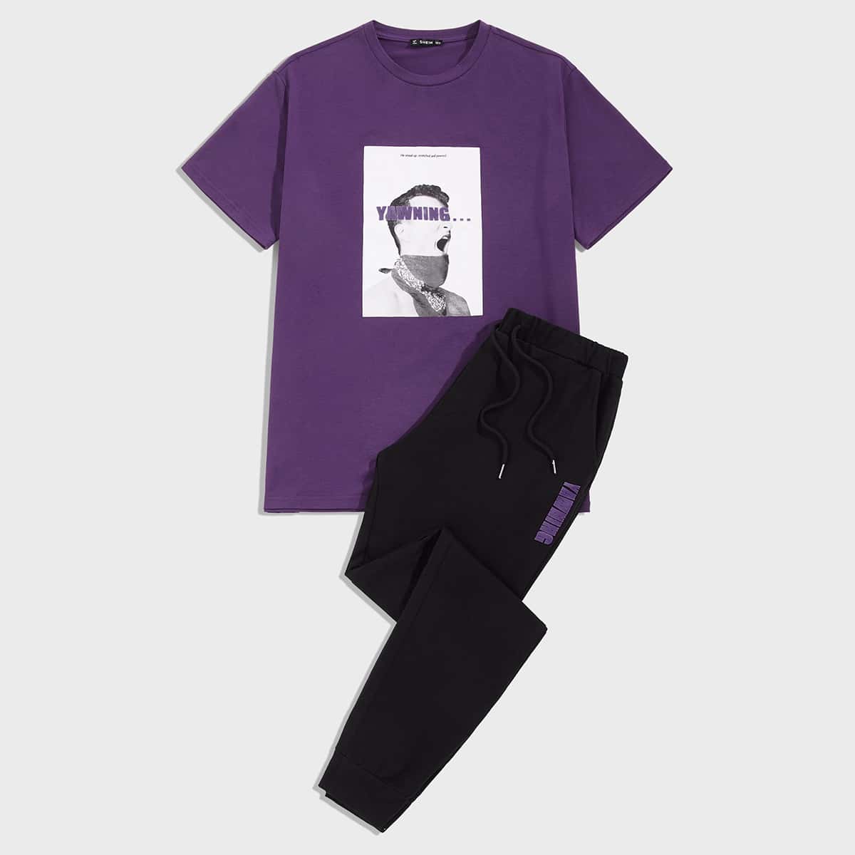 

Guys Figure Graphic Top & Drawstring Waist Sweatpants Set, Multicolor