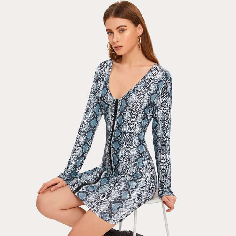 

Snakeskin Print Zip Up Dress, Multicolor