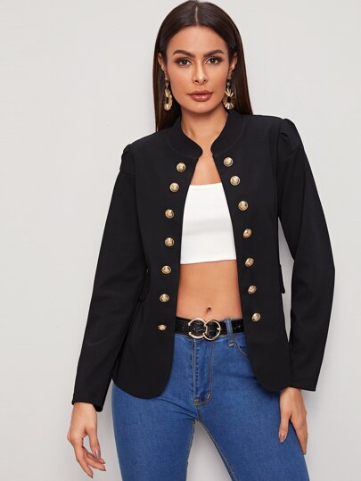 Double Breasted Flap Pockets Coat
