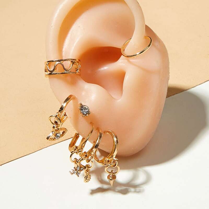 

7pcs Eye & Star Decor Earrings, Gold