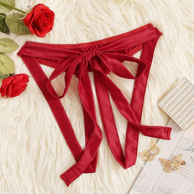 

Cut-out Knot Front Satin Panty, Red