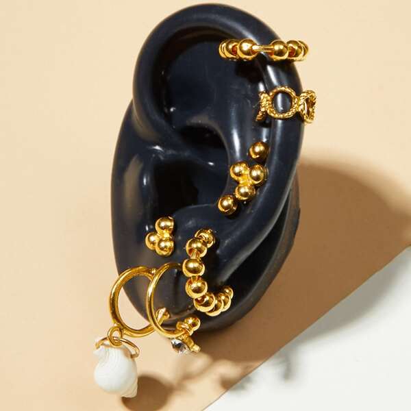 

9pcs Shell & Bead Decor Earrings, Gold