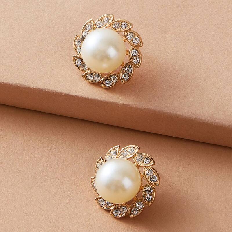 

1pair Rhinestone Decor & Faux Pearl Decor Earrings, Multicolor
