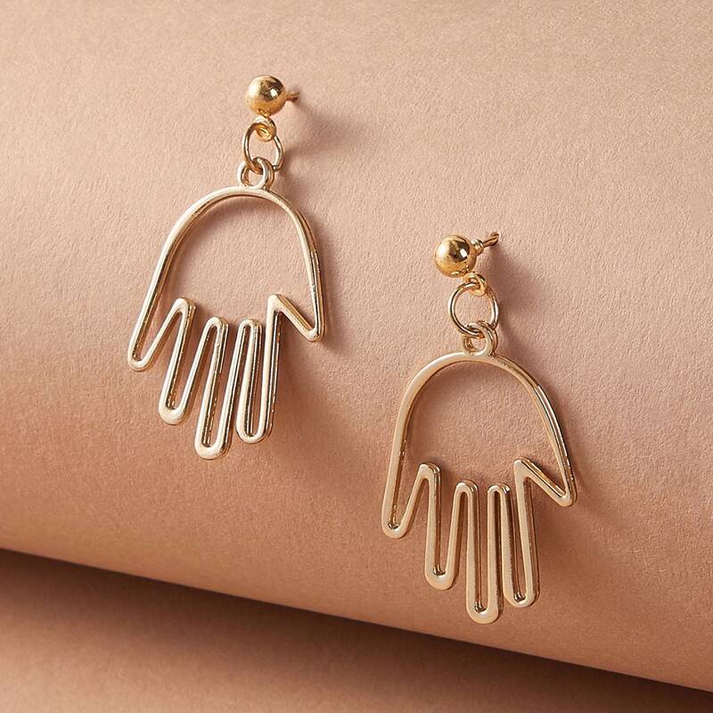 

1pair Metallic Hand Drop Earrings, Gold