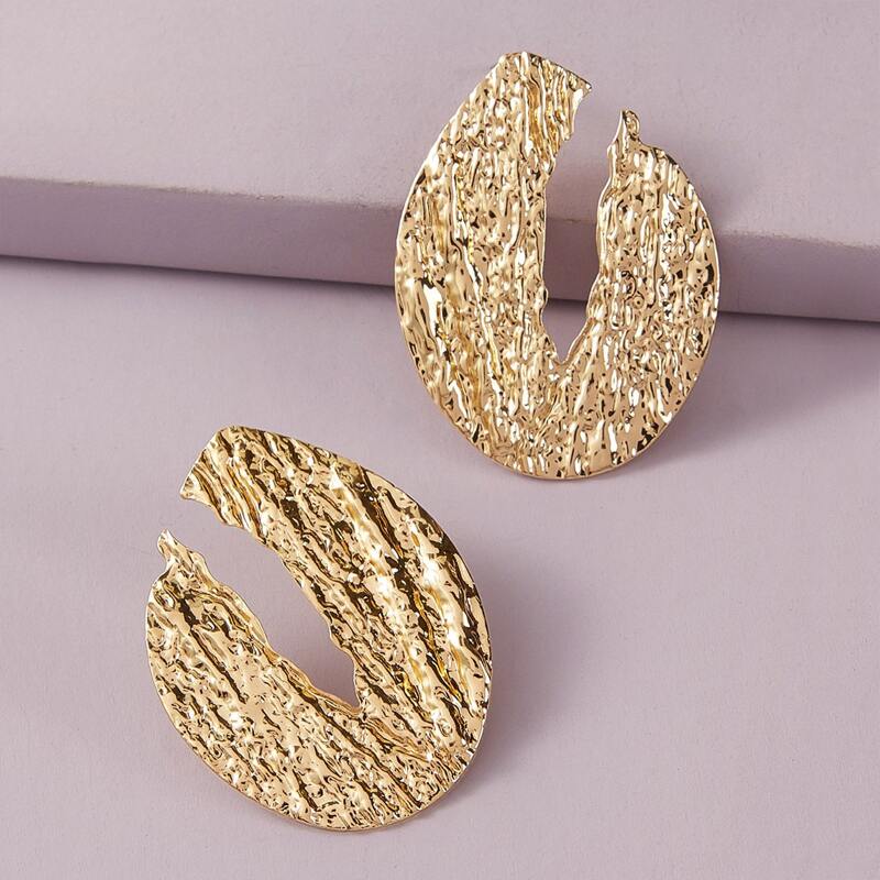 

1pair Textured Round Stud Earrings, Gold