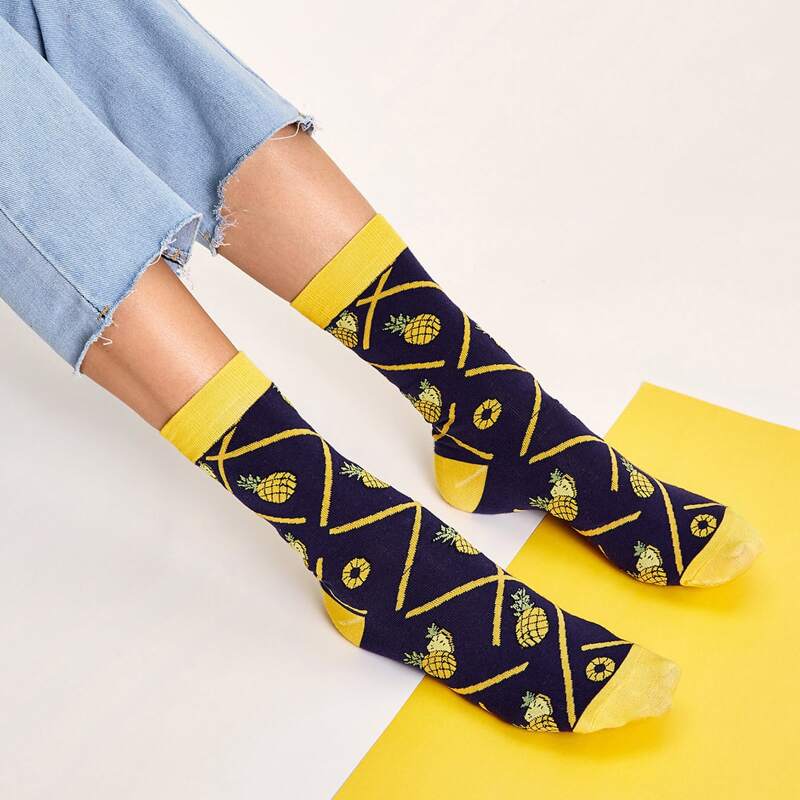 

1pair Fruit Pattern Socks, Multicolor