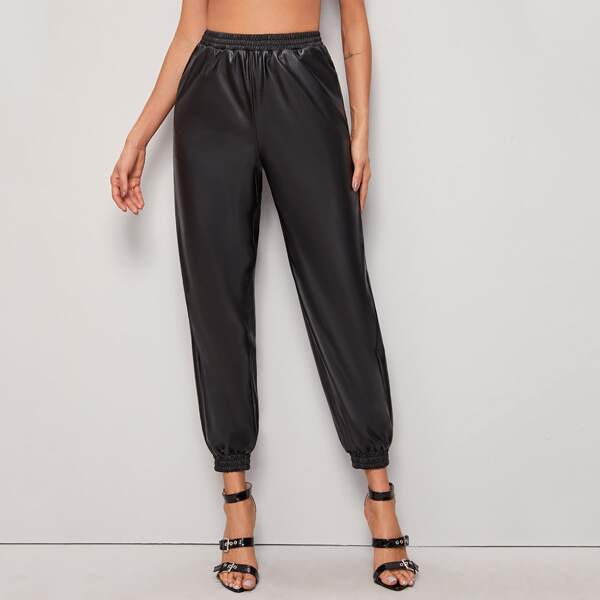 

Side Pocket PU Tapered Pants, Black