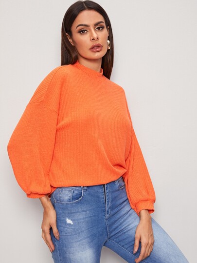 neon orange mock-neck drop shoulder top