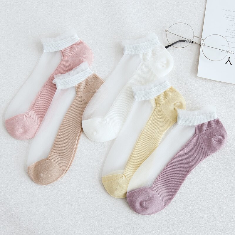 

5pairs Color Block Transparent Mesh Socks, Multicolor
