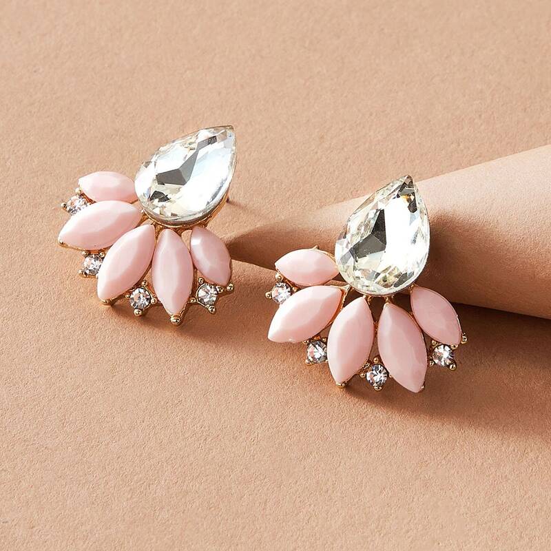 

1pair Colorblock Gemstone Flower Stud Earrings, Multicolor