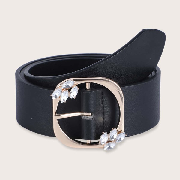 

Rhinestone Decor Metal Buckle Belt, Black
