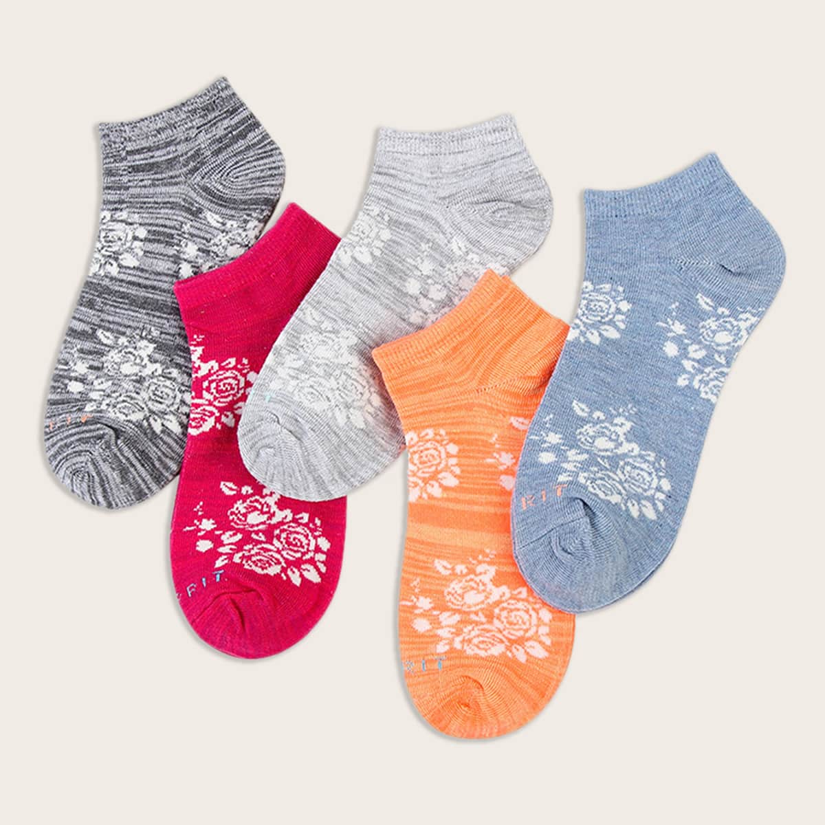 

5pairs Flower Pattern Knitted Socks, Multicolor