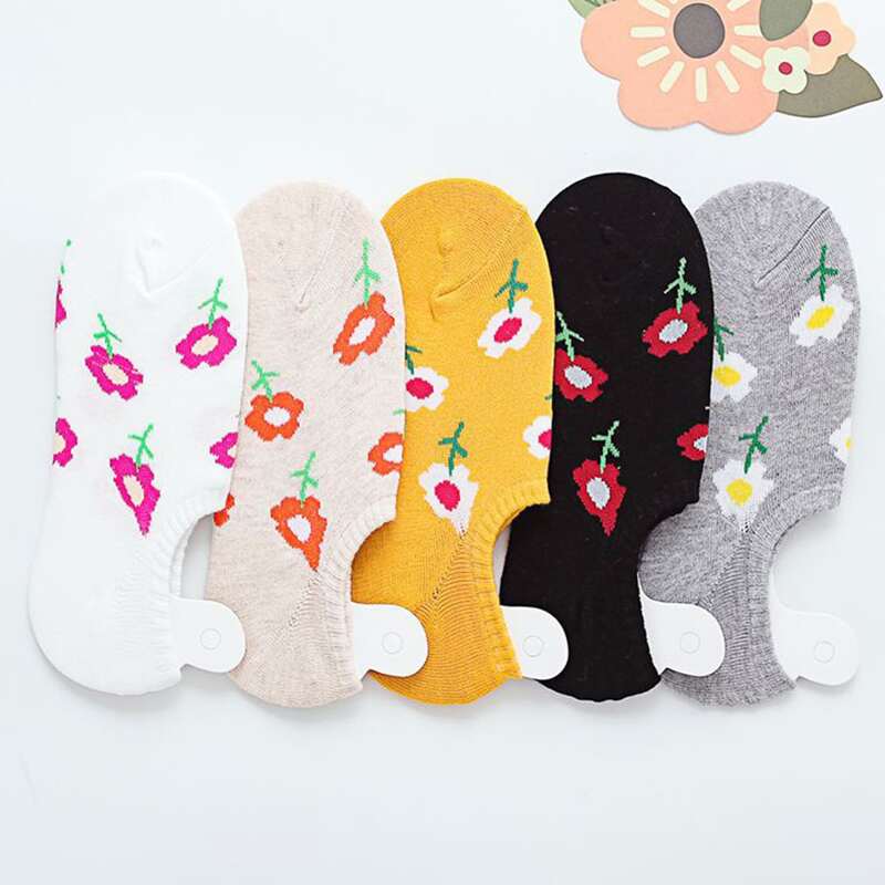 

5pairs Flower Pattern Ankle Socks, Multicolor