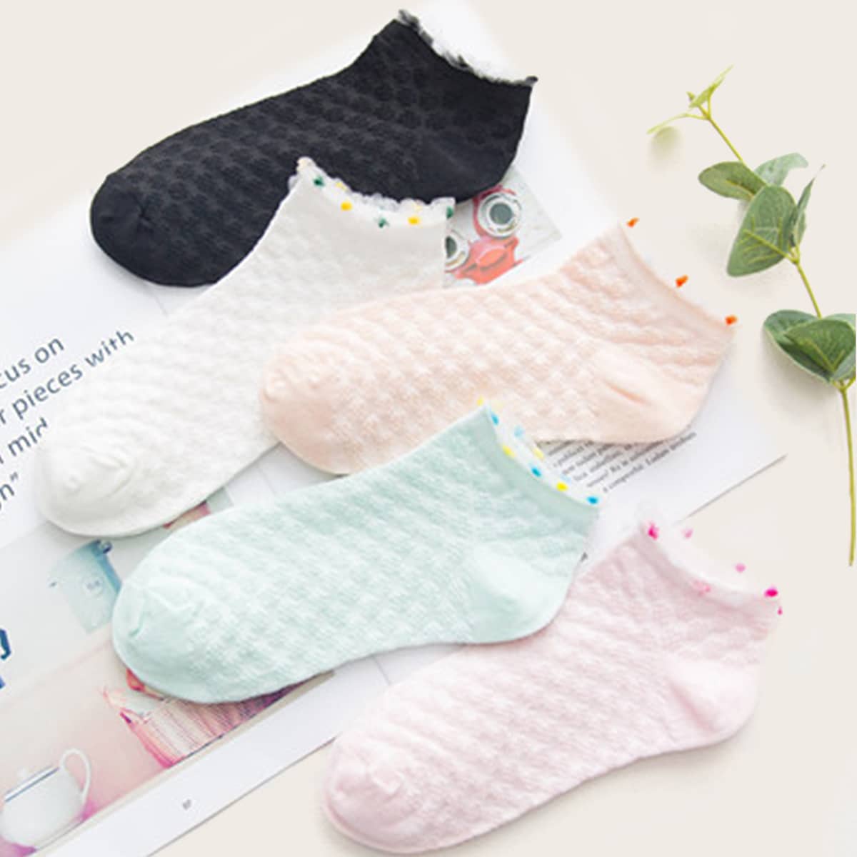 

5pairs Solid Ankle Socks, Multicolor