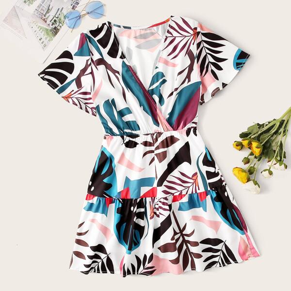 

Tropical Print Surplice Front Dress, Multicolor