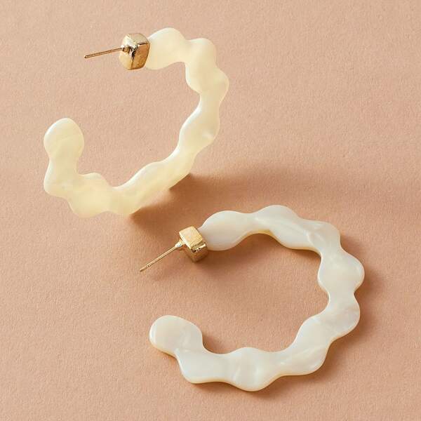 

1pair Irregular Acrylic Cuff Hoop Earrings, Beige