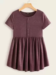 SHEIN Button Front Ruffle Hem Top - Burgundy - View 1