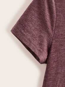 SHEIN Button Front Ruffle Hem Top - Burgundy - View 3