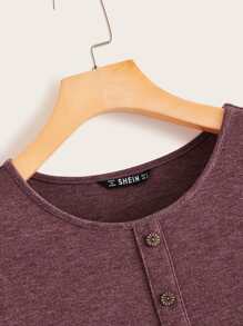 SHEIN Button Front Ruffle Hem Top - Burgundy - View 4