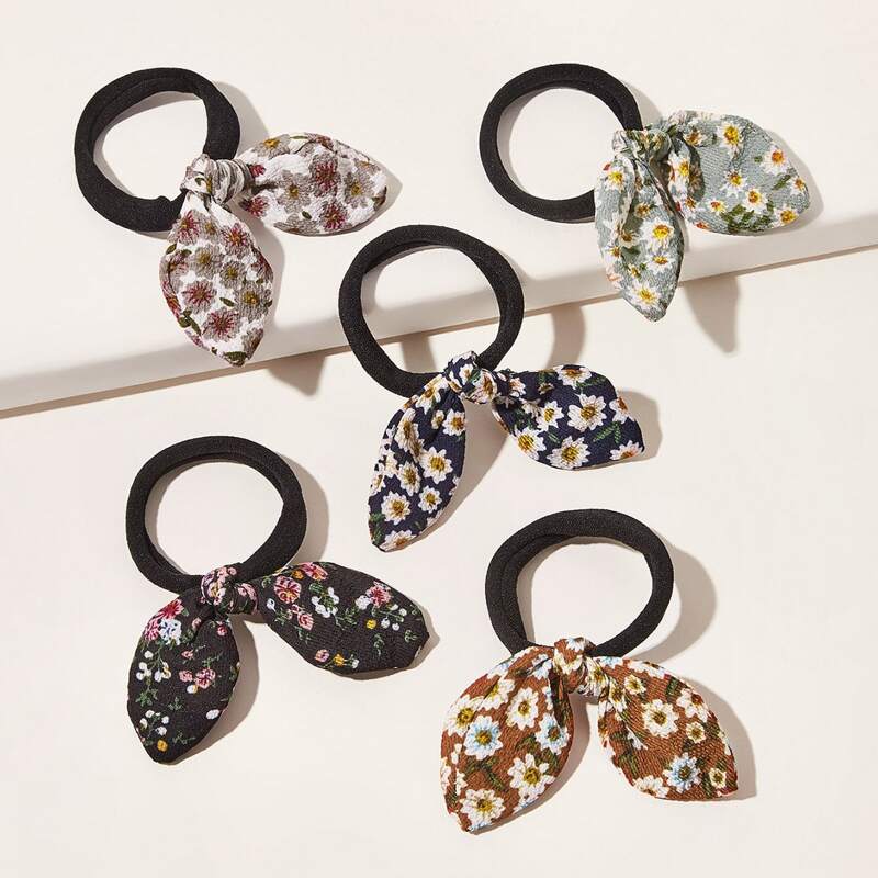 

5pcs Ditsy Floral Pattern Bow Hair Tie, Multicolor