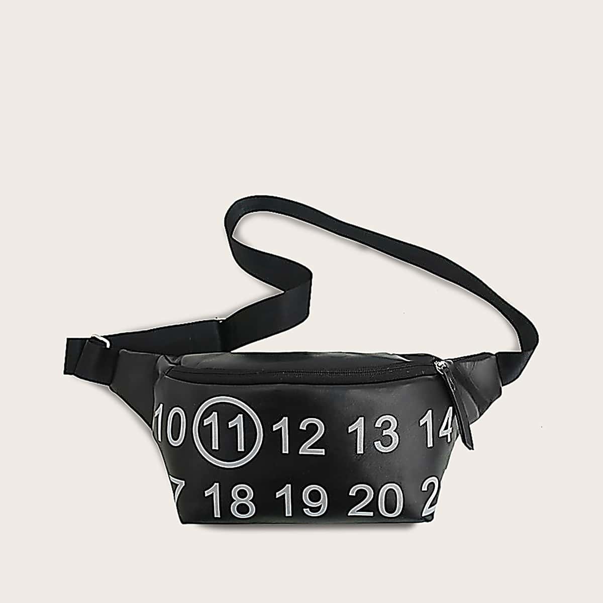 

Number Graphic Fanny Pack, Black
