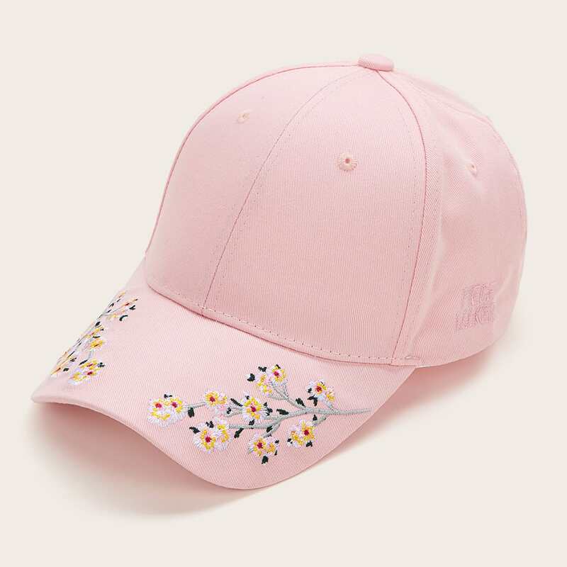 

Flower Embroidery Baseball Cap, Pink