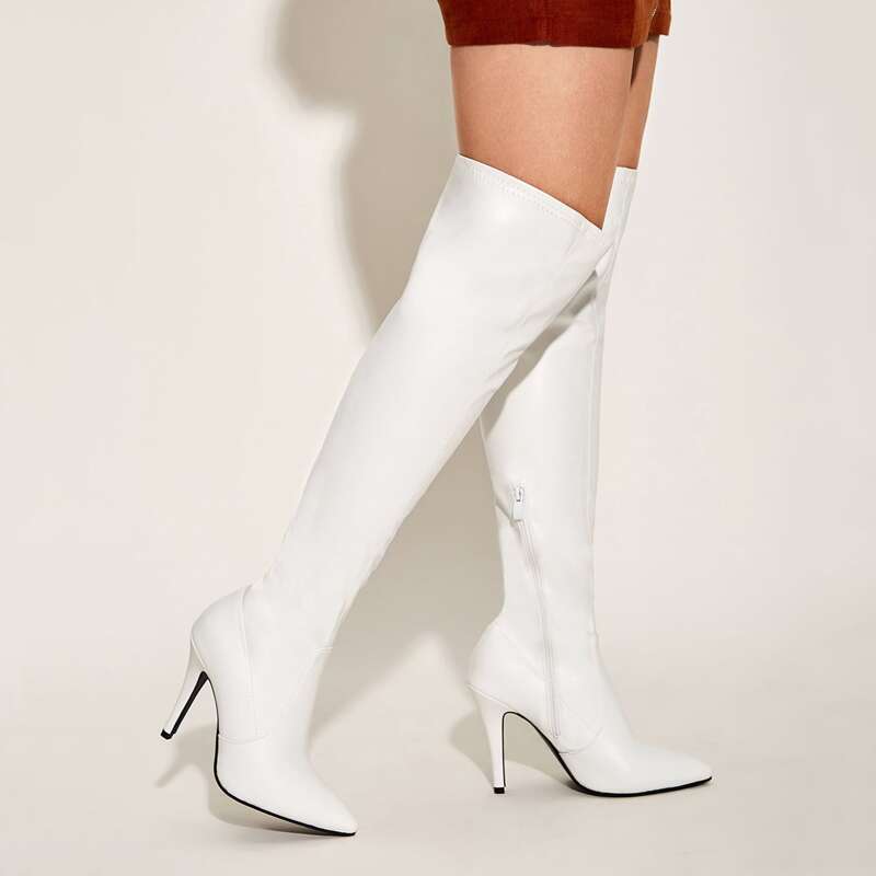 

Point Toe Over The Knee Stiletto Heeled Boots, White
