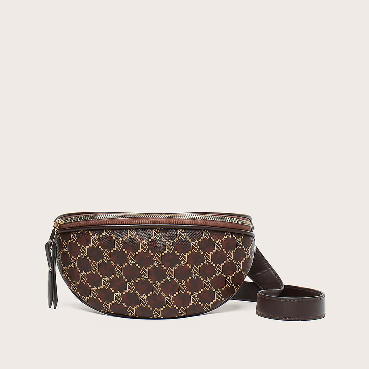 

Letter Graphic Zip Front Fanny Pack, Brown