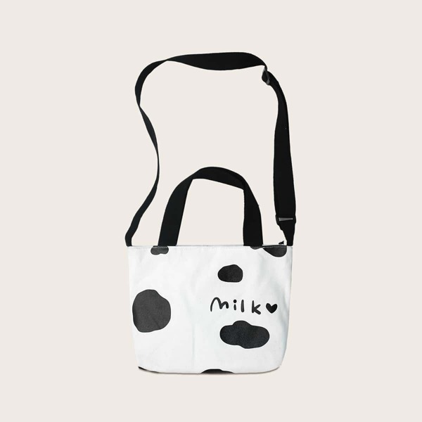 

Cow Print Canvas Tote Bag, Black and white