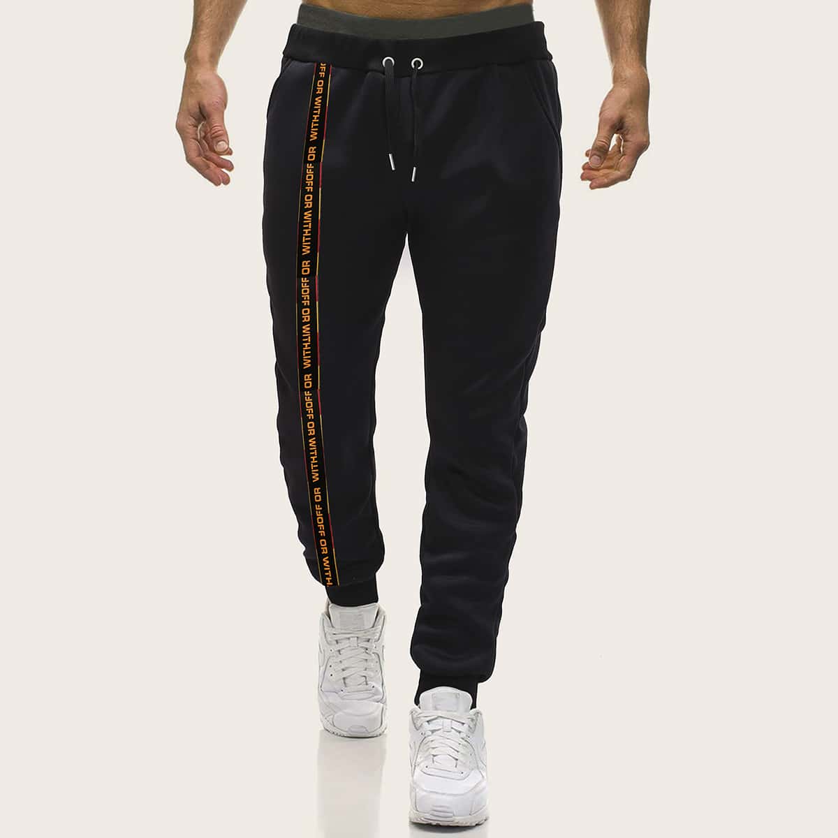 

Guys Letter Tape Drawstring Sweatpants, Black
