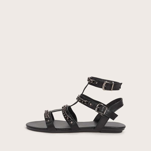 

Chain Decor Ankle Strap Flat Sandals