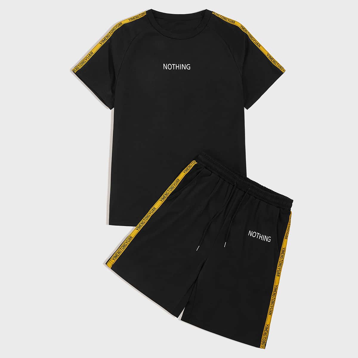 

Guys Letter Graphic Tee & Drawstring Track Shorts, Black