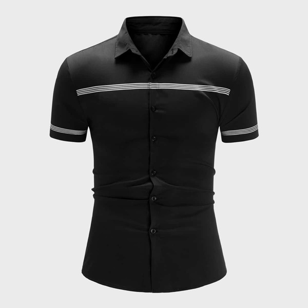 

Men Stripe Button Up Shirt, Black