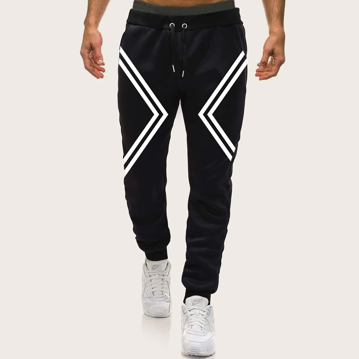 

Guys Stripe Tape Drawstring Sweatpants, Black