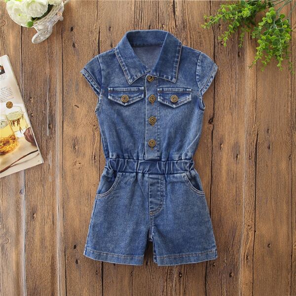 

Toddler Girls Slant Pocket Button Front Denim Romper, Blue