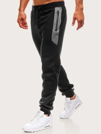Pantalones de chándal con cordón y panel de contraste para hombres Pantalones de chándal con cordón y panel de contraste para hombres