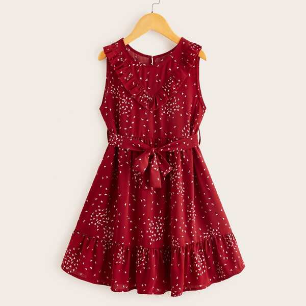 

Toddler Girls Confetti Print Ruffle Belted Dress, Burgundy