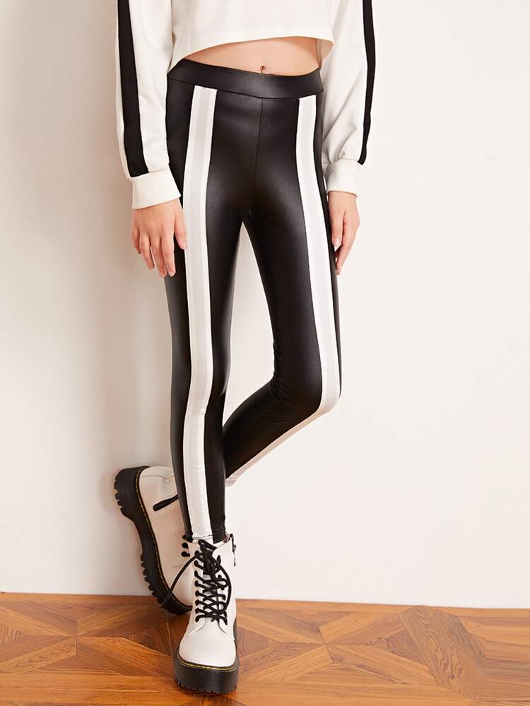 leather look panel leggings