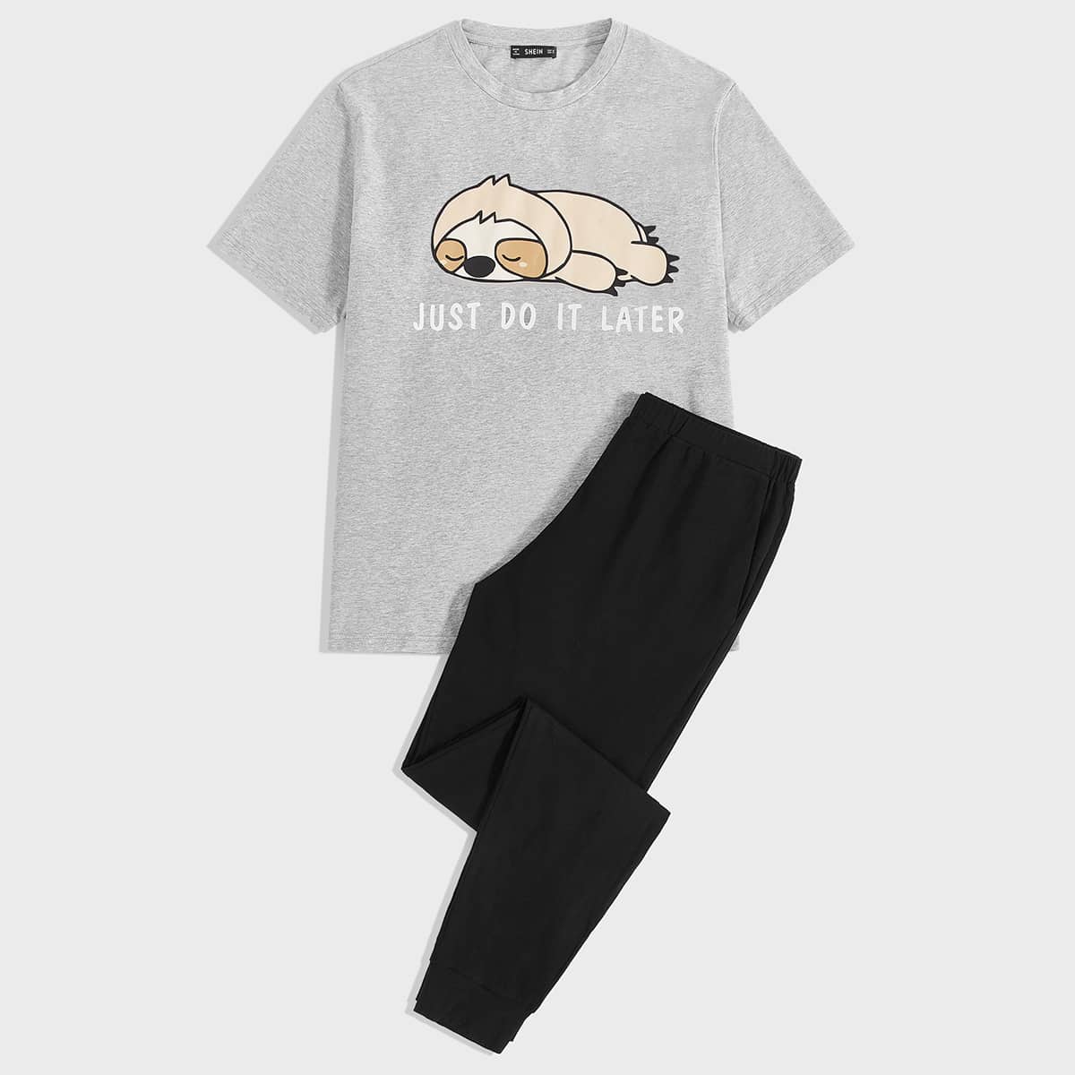 

Guys Cartoon and Slogan Graphic Tee and Pants PJ Set, Multicolor