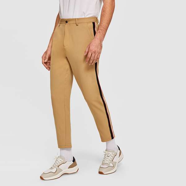 

Men Striped Side Slant Pocket Pants, Khaki
