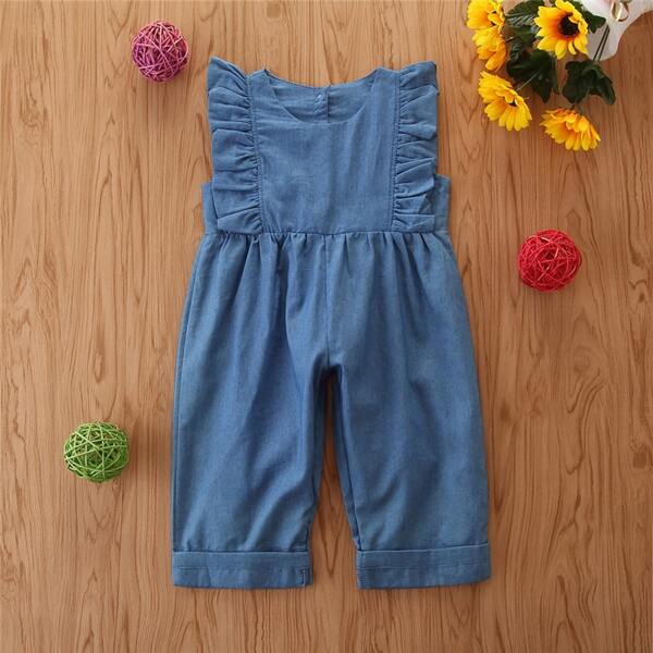 

Toddler Girls Ruffle Trim Button Back Jumpsuit, Blue